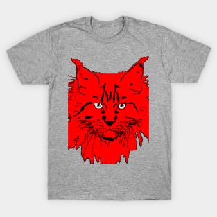 cat Maine Coon in red background T-Shirt